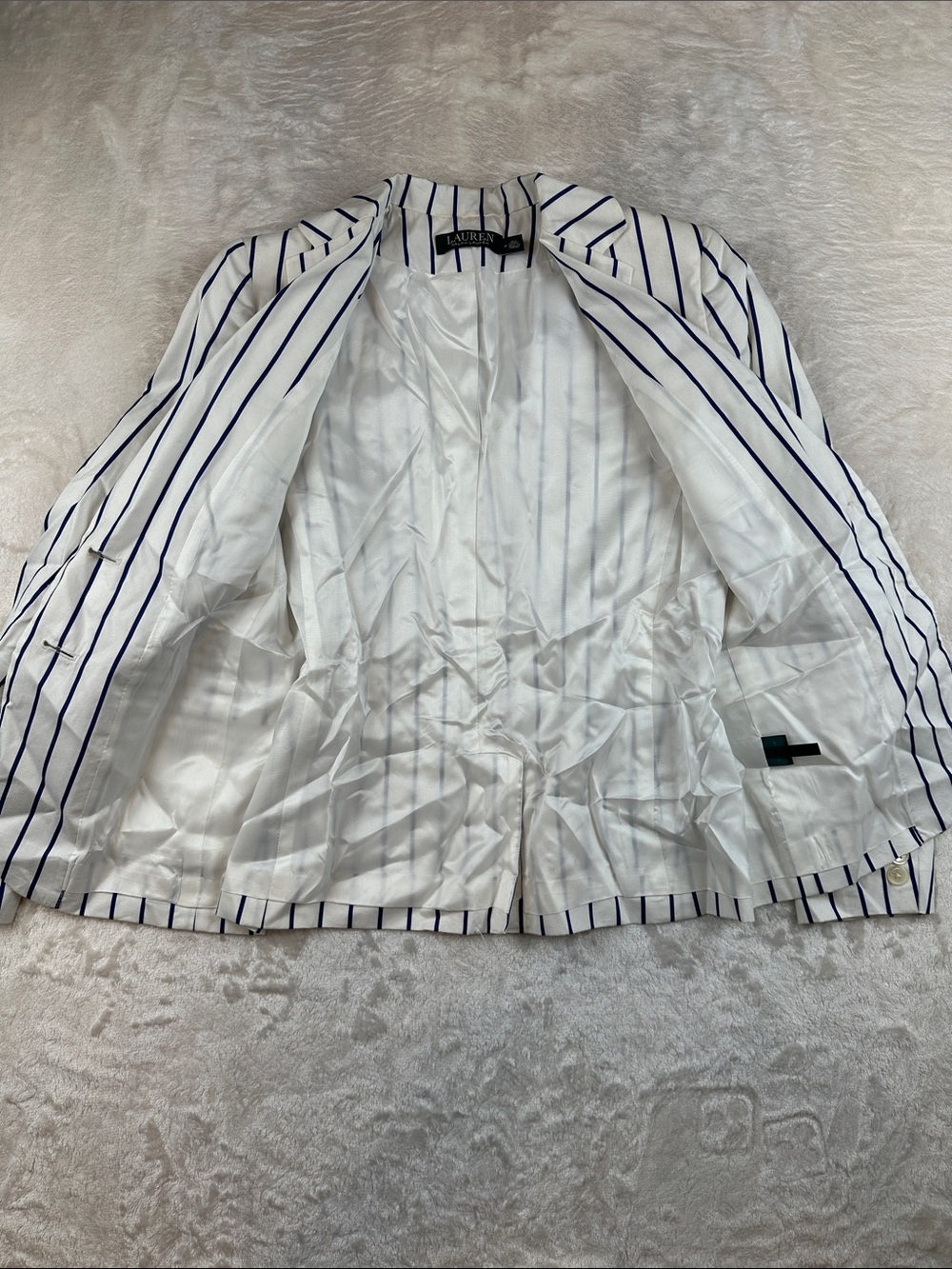Lauren Ralph Lauren Cotton Silk White Blue Striped Blazer Jacket Women’s 4P - Picture 9 of 11